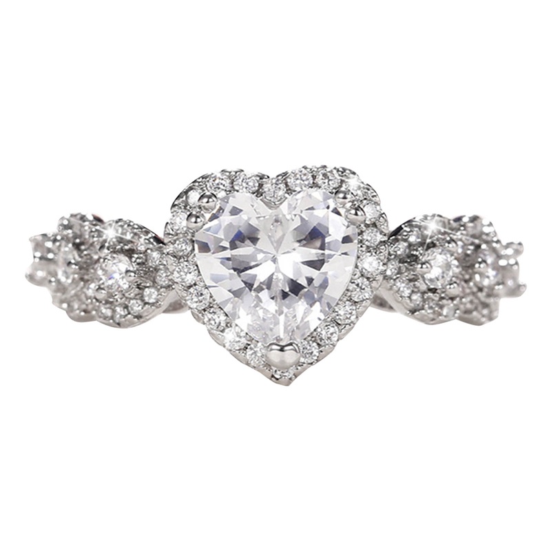 Cincin Pernikahan Cubic Zirconia Hati Warna Perak Untuk Wanita Mewah Fashion Engagement Lamaran Rings Fashion Jewelry