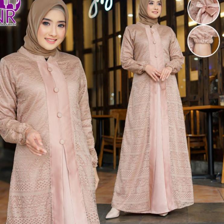♠ Gamis Brokat Malika (Non Gliter) Buka Pintu (Rompi) Kancing Empat BR02 uk. M-XXXL (JUMBO) ★
