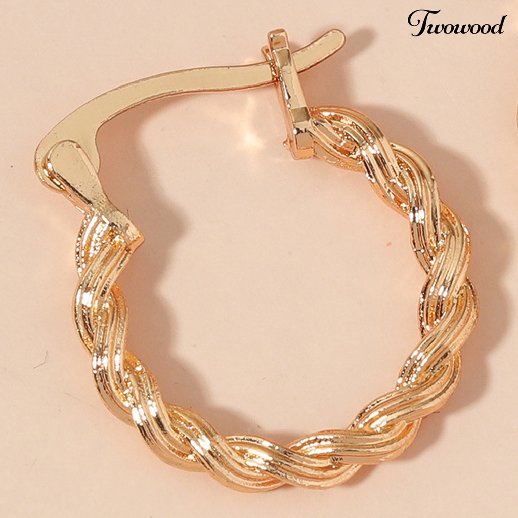 Twowood 1pasang Ear Buckle Design Piercing Hoop Earrings Wanita Retro Braided Twist Round Earrings Aksesoris Perhiasan