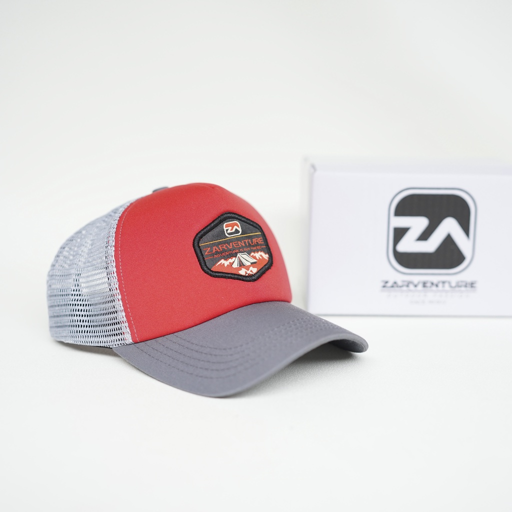 Zarventure merah abu 87 Topi Trucker Jaring Busa