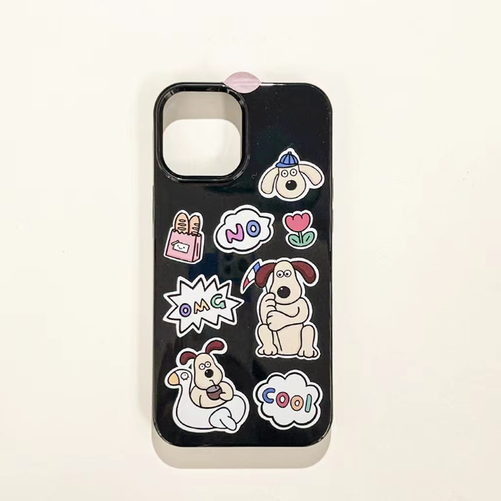 IPHONE Ins Kartun Dog Tag Cocok Untuk Iphone14 14pro 14plus 13 13mini 13pro 13prm iPhone12 7Plus 8Plus Xr XS 13 12mini Pro Max TPU Empat Sudut Casing Ponsel Tahan Guncangan