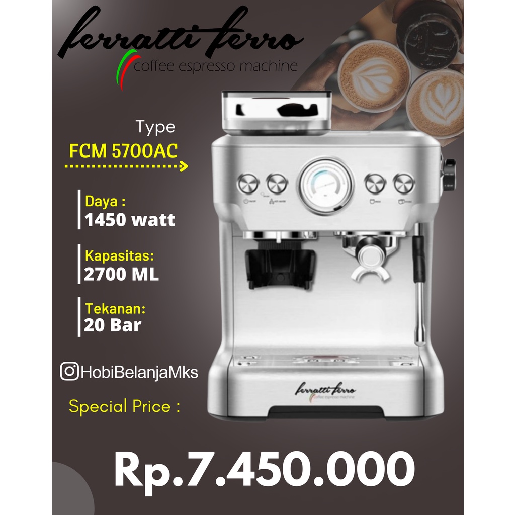 Mesin Kopi Ferratti Ferro FCM5700AC Di Lengkapi Dengan Grinder