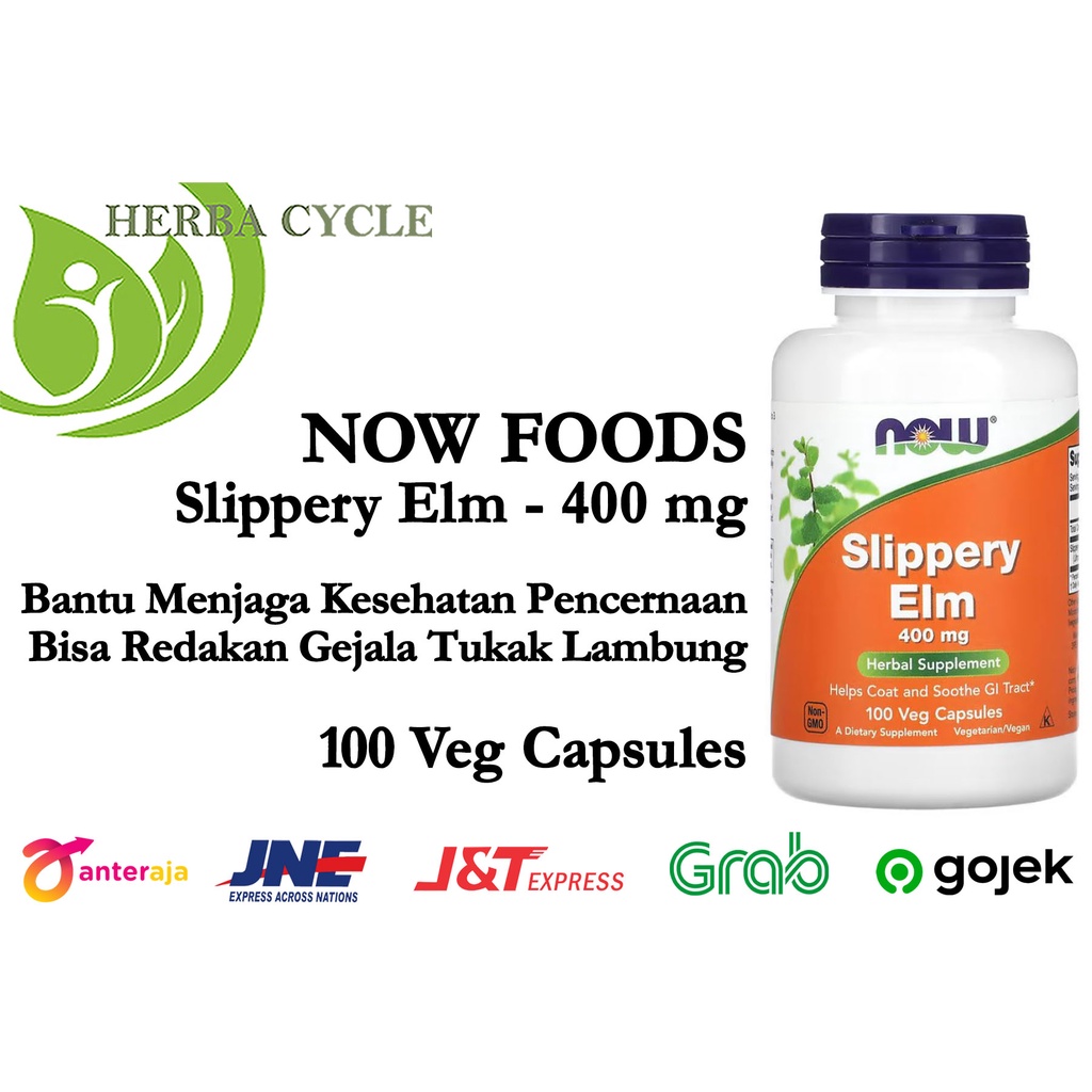 Now Food Slippery Elm 400 mg 100 Vegcap Jaga Kesehatan Pencernaan ORI USA