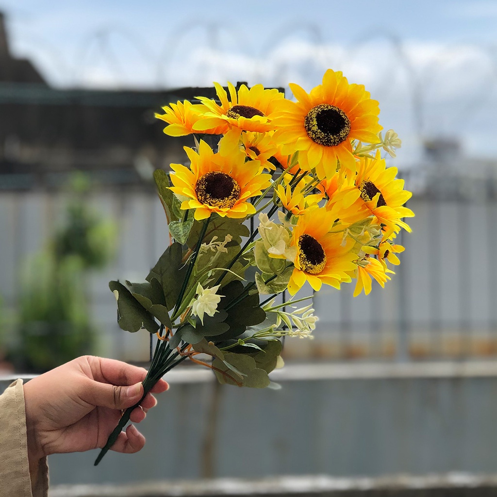 Bunga Matahari Artifical Plastik Hiasan Kuntum Satu Kuntum Tiga Sunflower Hias Tangkai Buket Jumbo Dekorasi Azaglery PBP161