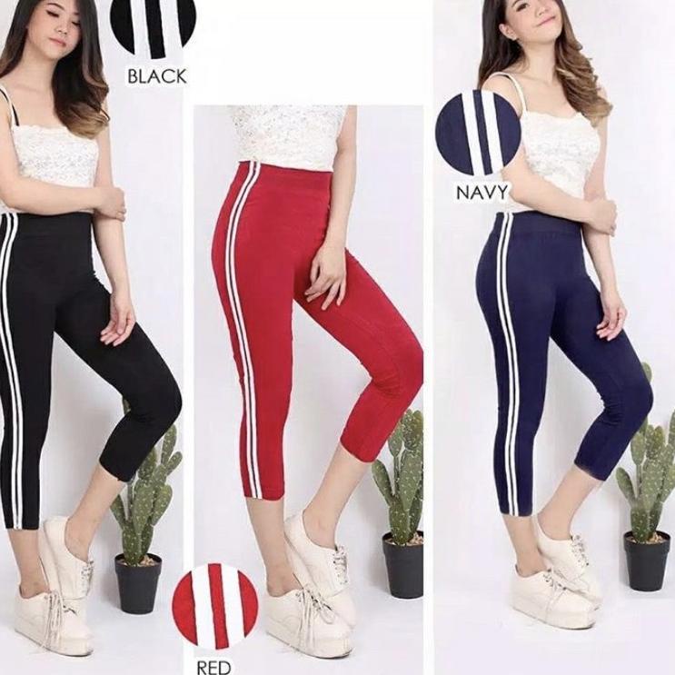 Ready Legging 7per8 List Putih Legging Import 788 Celana Legging Wanita | Legging Jumbo | Legging Te