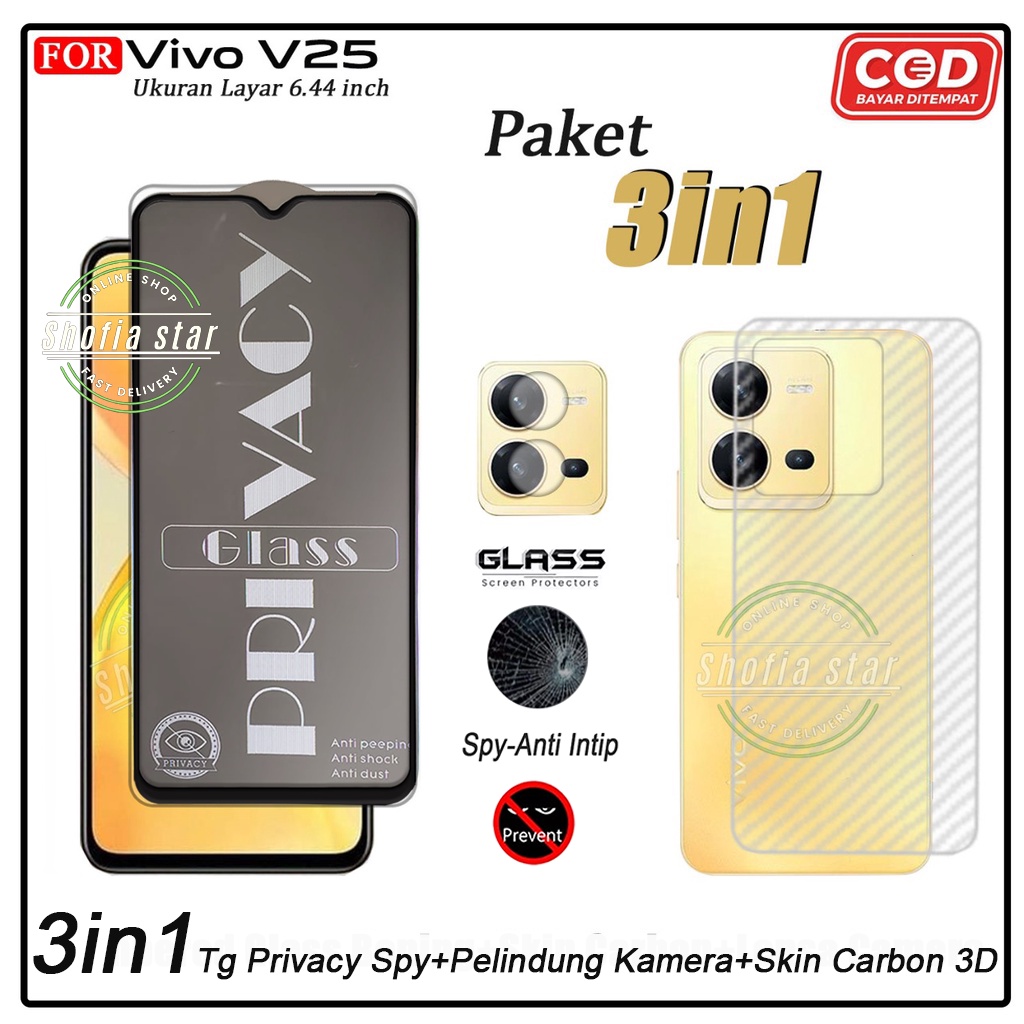 3in1 Tempered Glass Pivacy spy Vivo V25 5G V25e V23e V20 V20 SE V21 4G V21 5G Anti Gores Kaca Anti Intip Full Cover