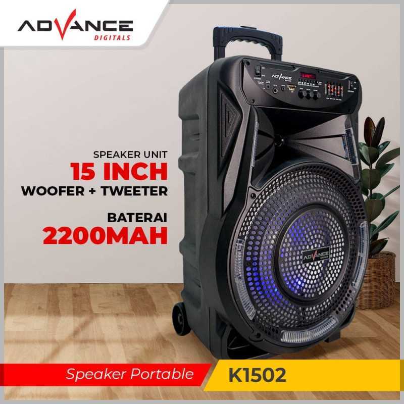 ADVANCE SPEAKER BLUETOOTH PORTABLE 15 INCH 1 MIC / SPEAKER KAROKE PORTABEL 15" / SPEAKER RAPAT / SPE