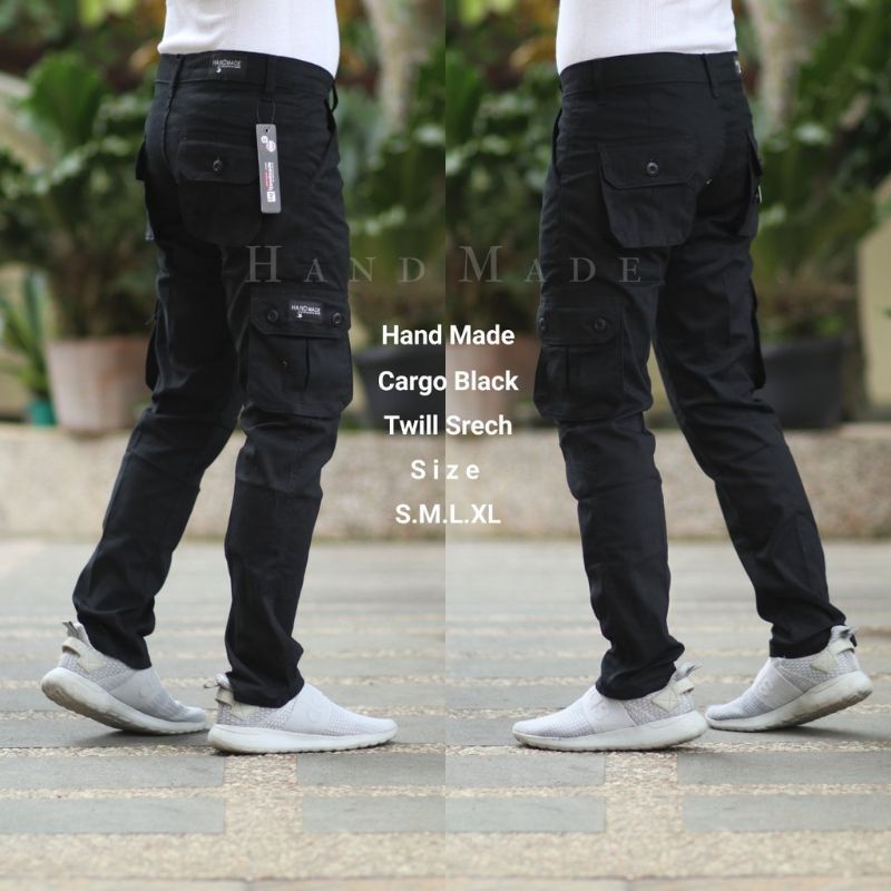 celana panjang cargo pria hitam tersedia ukuran 30 sd 42