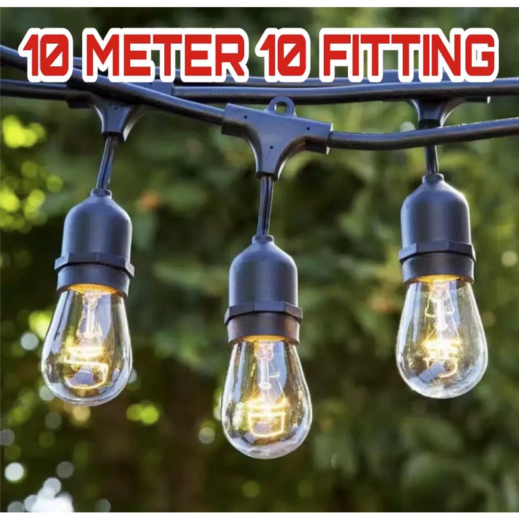 Kabel fiting lampu cafe gantung 5m 10 FITING 10m 10FITING 20Fiting dekorasi outdoor fitting