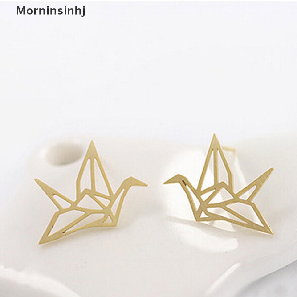 Mornin Indah Origami Crane Stud Earrings Lucu Berlubang Giwang Telinga Anting Burung Chic id