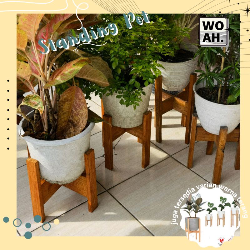 Rak Pot Bunga Tatakan Pot Standing Pot Rak Kayu Standing Planter