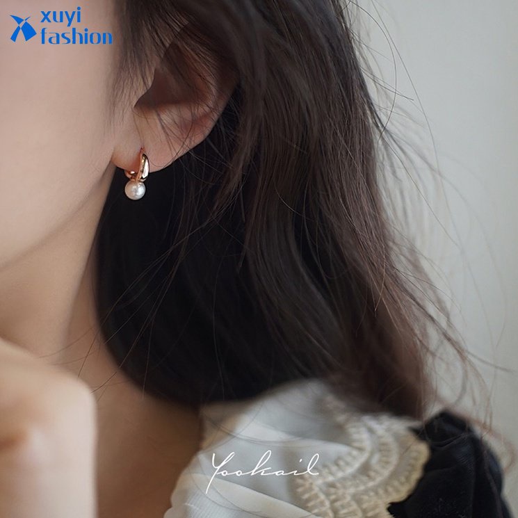 Anting Hoop Mutiara Mewah Elegant Gold Earing Untuk Aksesoris Perhiasan Wanita