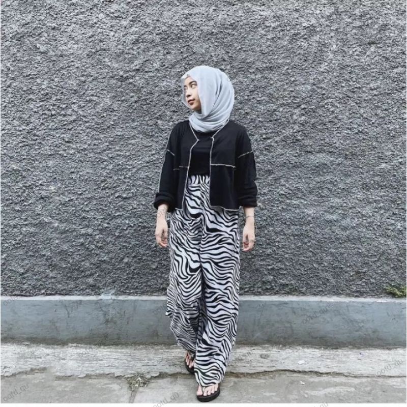 CELANA KULOT ZEBRA RAYON TALI PINGANG KARET KOREA BAWAHAN MODEL ANIMAL BAHAN HALUS LEMBUT NYAMA DI G