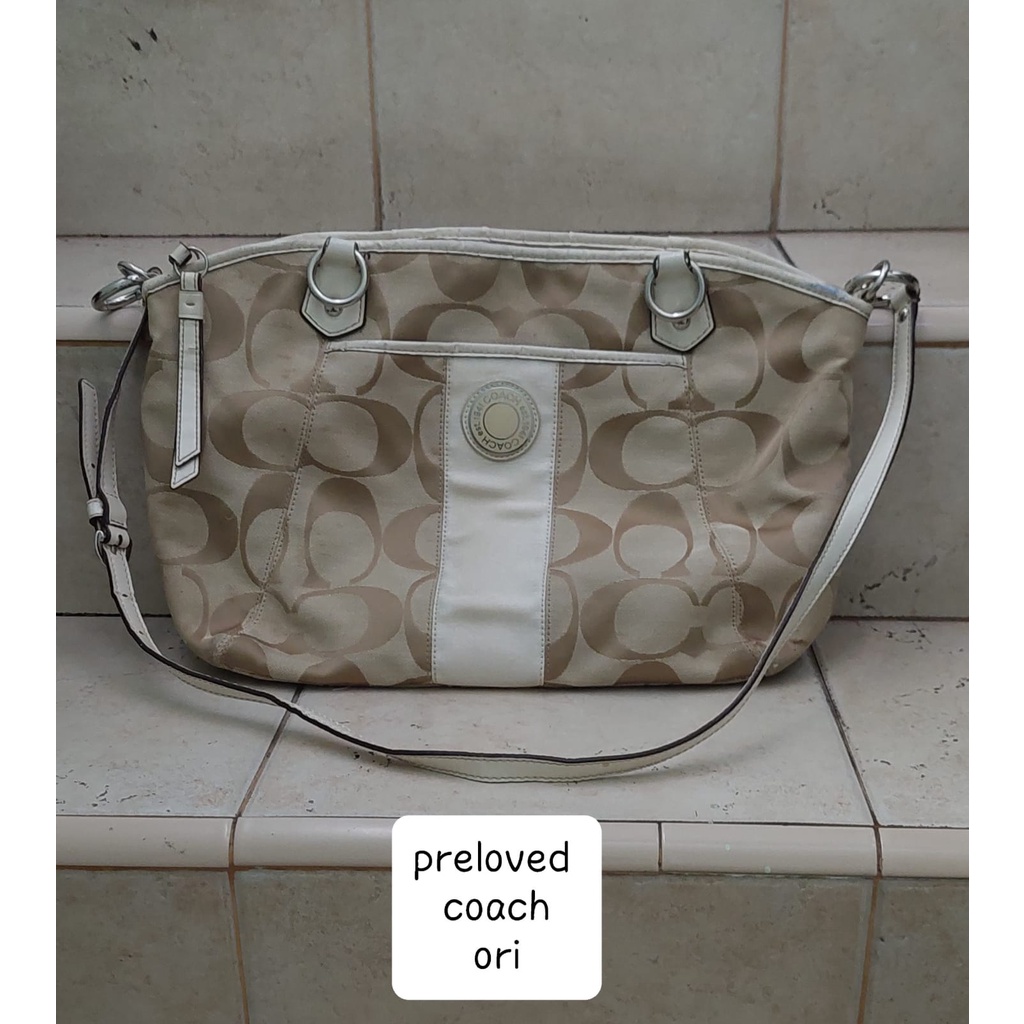 Preloved ORI white coach tote bag shoulder tas bahu selempang wanita putih