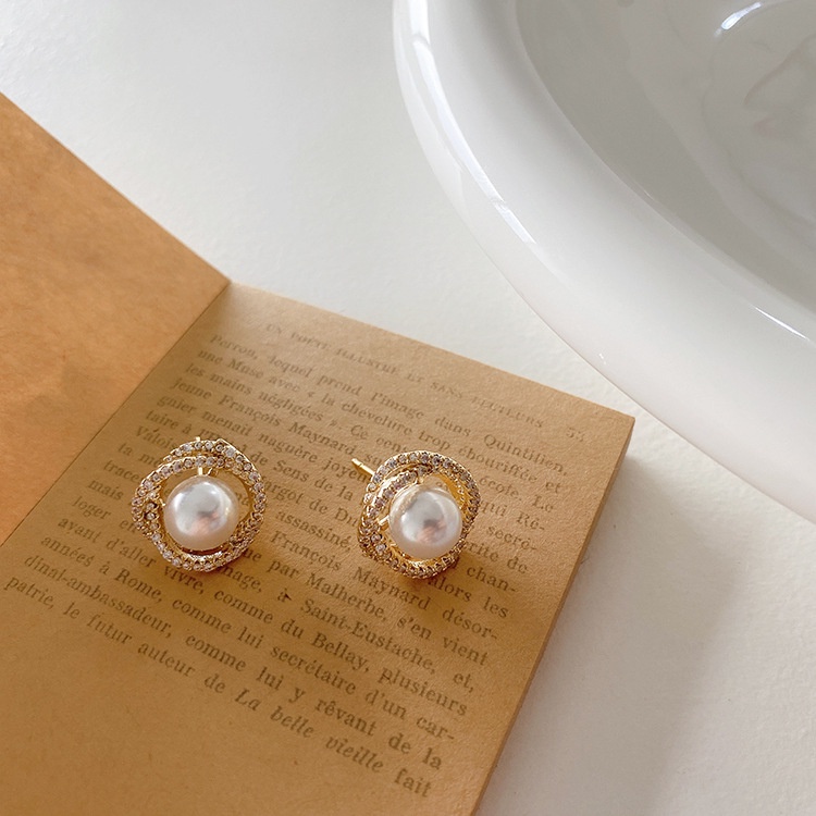 Anting Fashion Kristal Mutiara Anting Lingkaran Zirkon Elegan Untuk Aksesoris Perhiasan Wanita