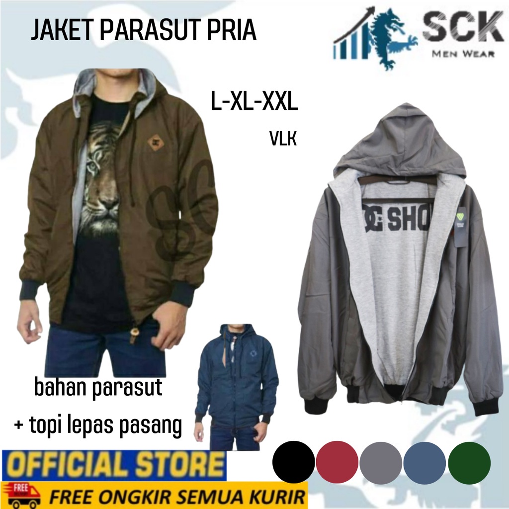 Jaket Pria VLK Bolak Balik Resleting Luar Parasut Dalam Katun Halus / PakaianCowok ukuran L-XXL (JUMBO) - sckmenwear GROSIR