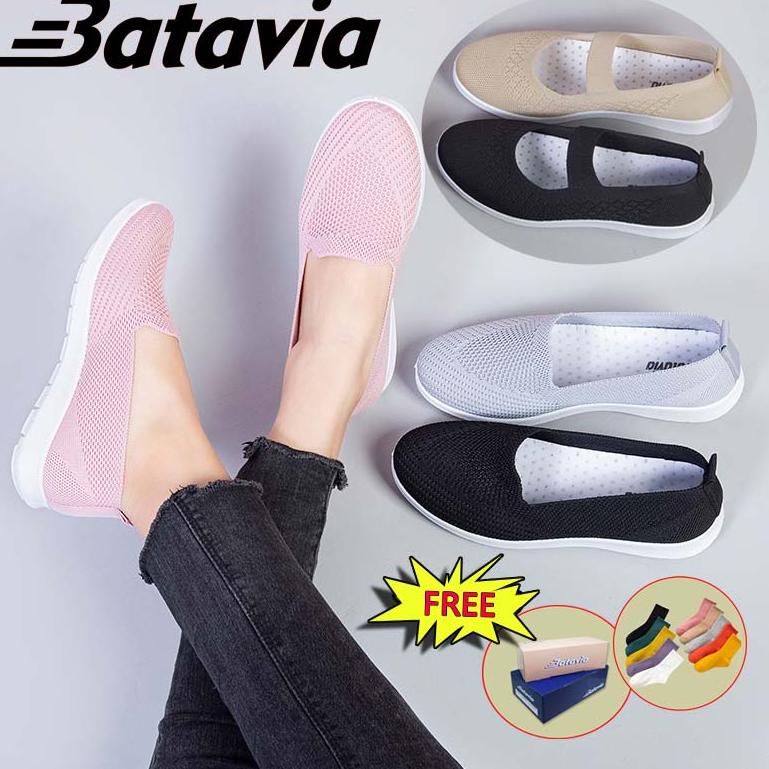 Terbaik 2023 baru sepatu slip on import  flat wanita  rajut premium bernapas   Batavia Shoes Fashion