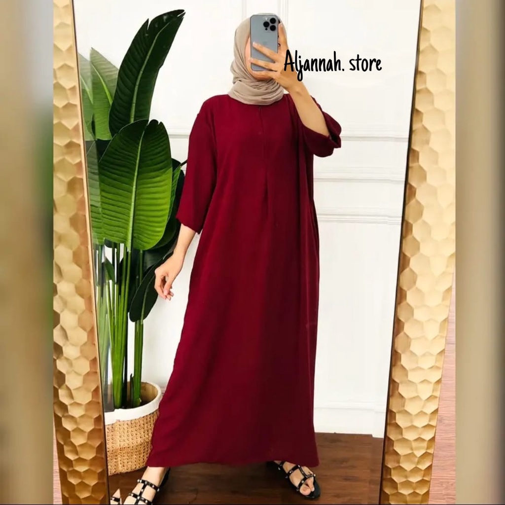 Daster Gamis Crincle Polos Lengan 3/4 / Daster Busui Semata Kaki / Long Daster Sematakaki Aljannah.store