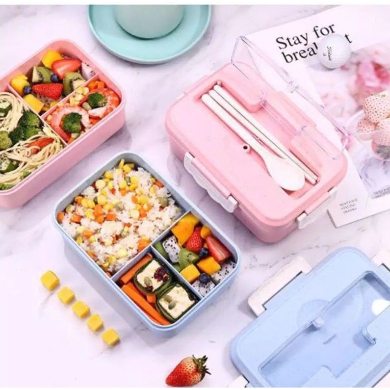 LUNCHBOX BENTO SET 0228 KOTAK MAKAN ANAK 2 SEKAT ANTI TUMPAH 1100ml - YS Shop