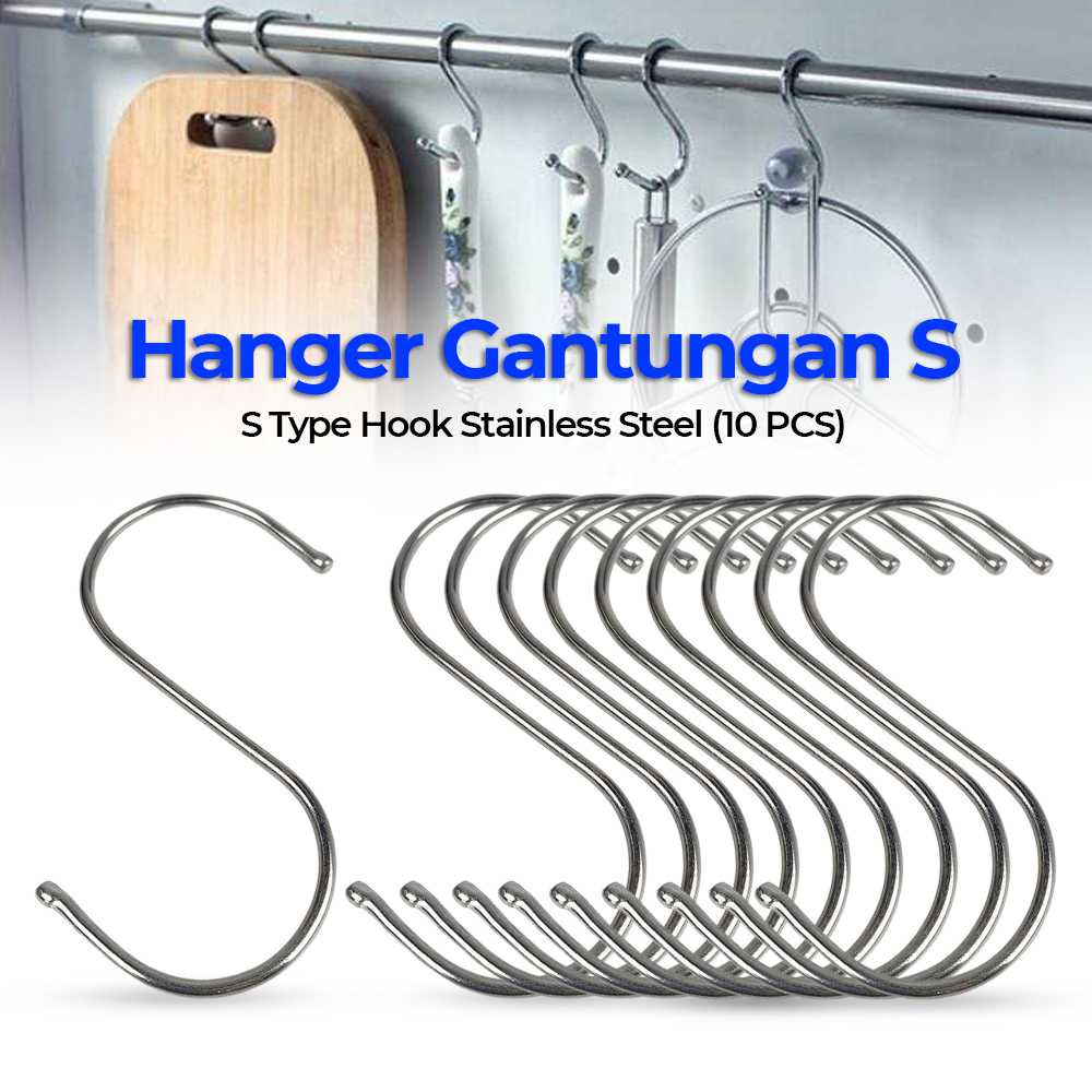 (BISA COD) FTIHSHP Hanger Gantungan S Type Hook Stainless Steel 10 PCS - M127