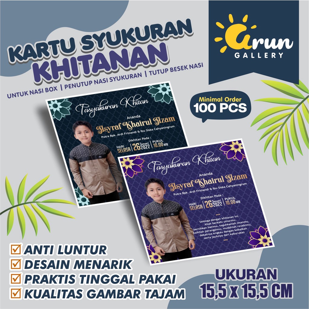 KARTU SYUKURAN KHITAN / UNTUK NASI BOX / UNTUK NASI BERKAT
