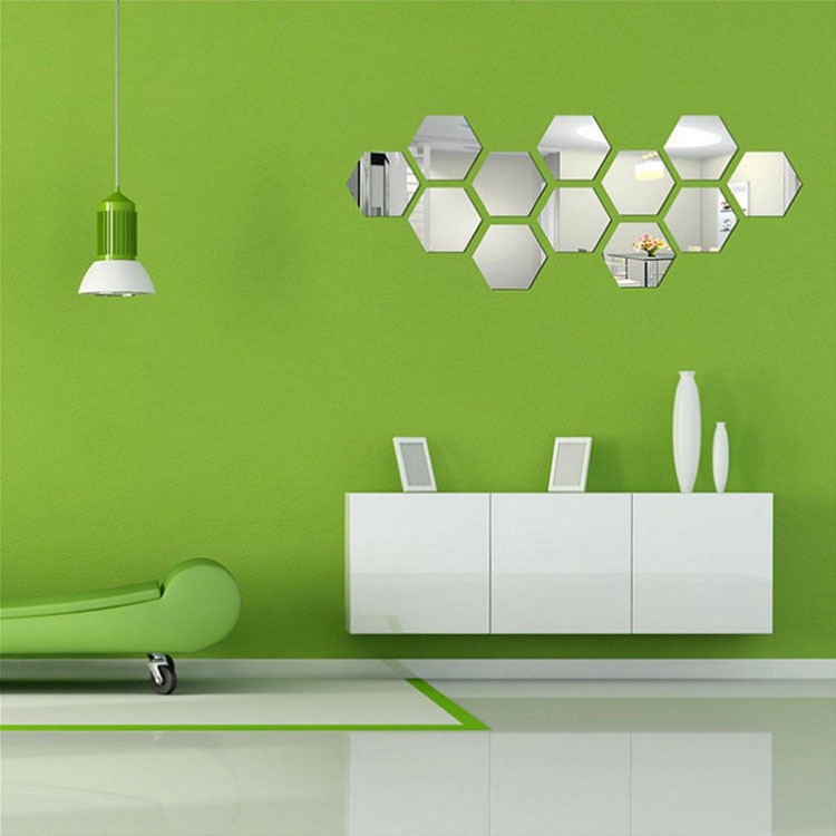 Cermin Hexagonal  Keren 12 pcs E416 Kaca Hexagonal Ukuran Kecil Hiasan Dinding Wallpaper Sticker Cermin Import Real Pict