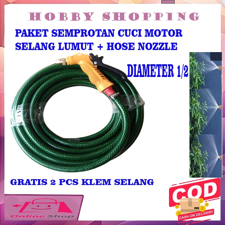 HOBI Paket Alat Semprotan Air Dengan Selang Anti Lumut 3 - 15 Meter / Selang Air Dengan Jet Spray Diameter 1/2 Inch