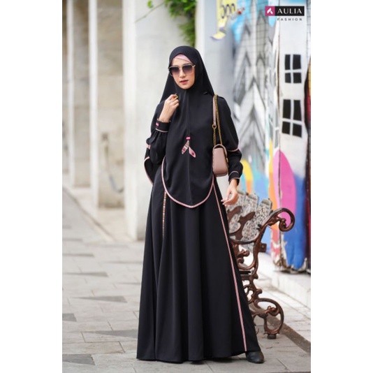 Set Gamis Aulia - Silvana Black Pink | By Aulia fashion