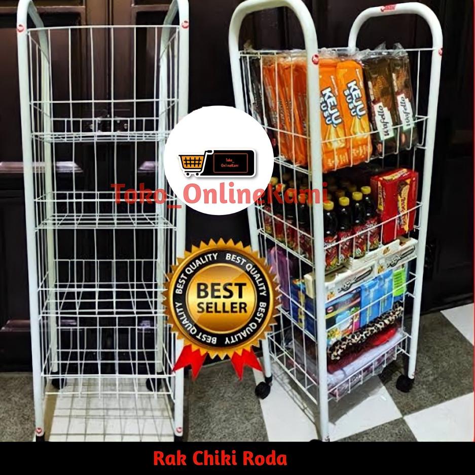 ☈ Rak Chiki Roda/Rak Display/Keranjang Chiki/Rak Jajan/Rak Serbaguna 4 Susun Pakai Roda/Rak Toko ☈