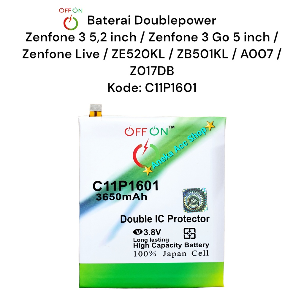 Baterai Batre Doublepower Zenfone 3 5,2inch Zenfone 3 Go 5inch Zenfone Live ZE520KL ZB501KL A007 Z01