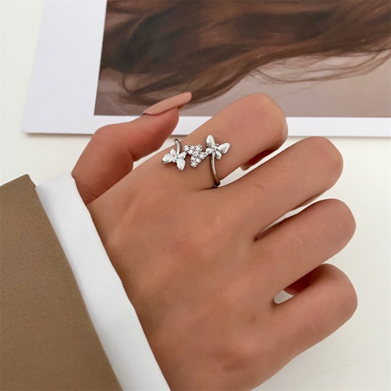 Cincin Kupu-Kupu Emas Berlian Korea Elegan Lady Adjustable Ring