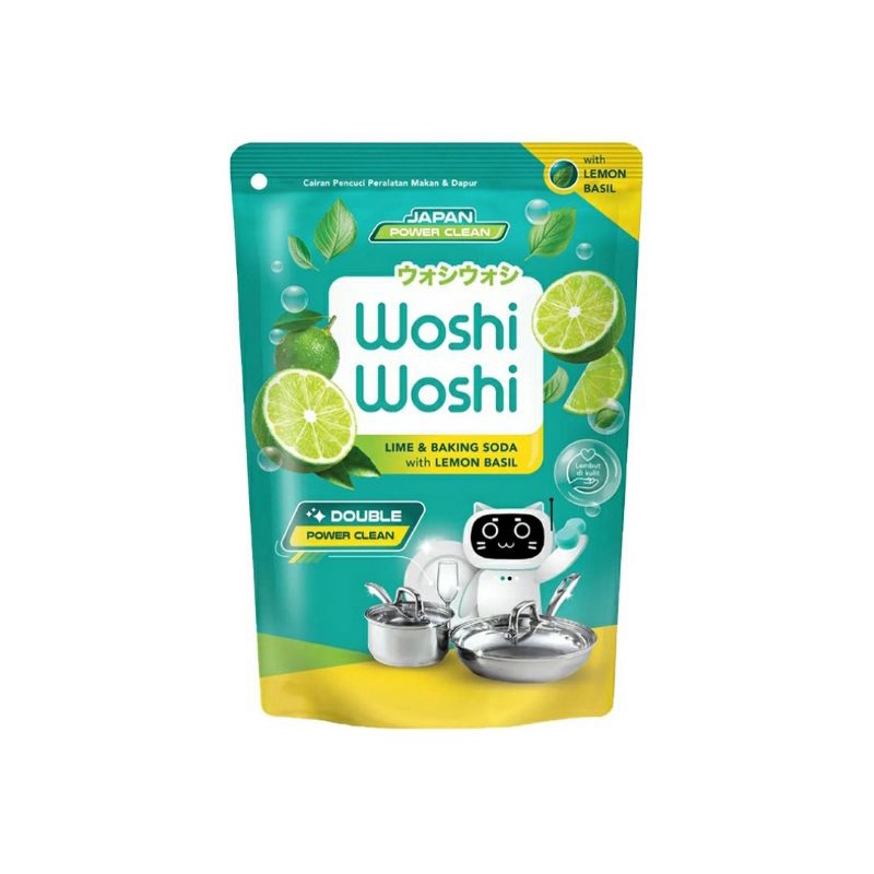 Woshi Woshi Sabun Cuci Piring Lime &amp; Baking Soda with Lemon Basil 600 ml