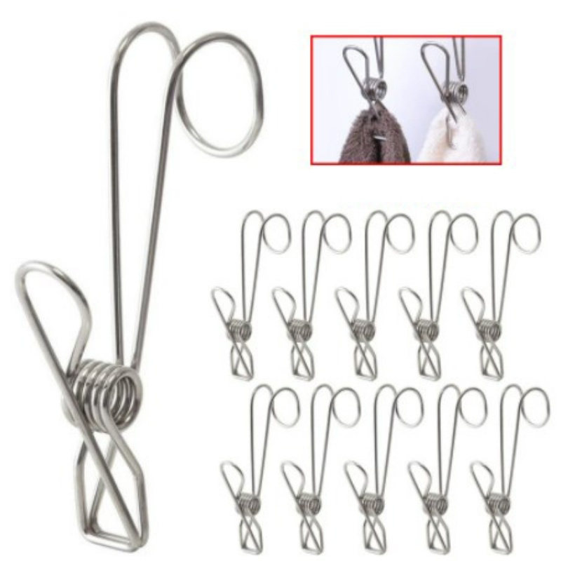 1pc Pasak Baju Stainless Steel/Klip Handuk Kamar Mandi Serbaguna Laundry Kaos Kaki Jepitan Dapur Organizer Hook