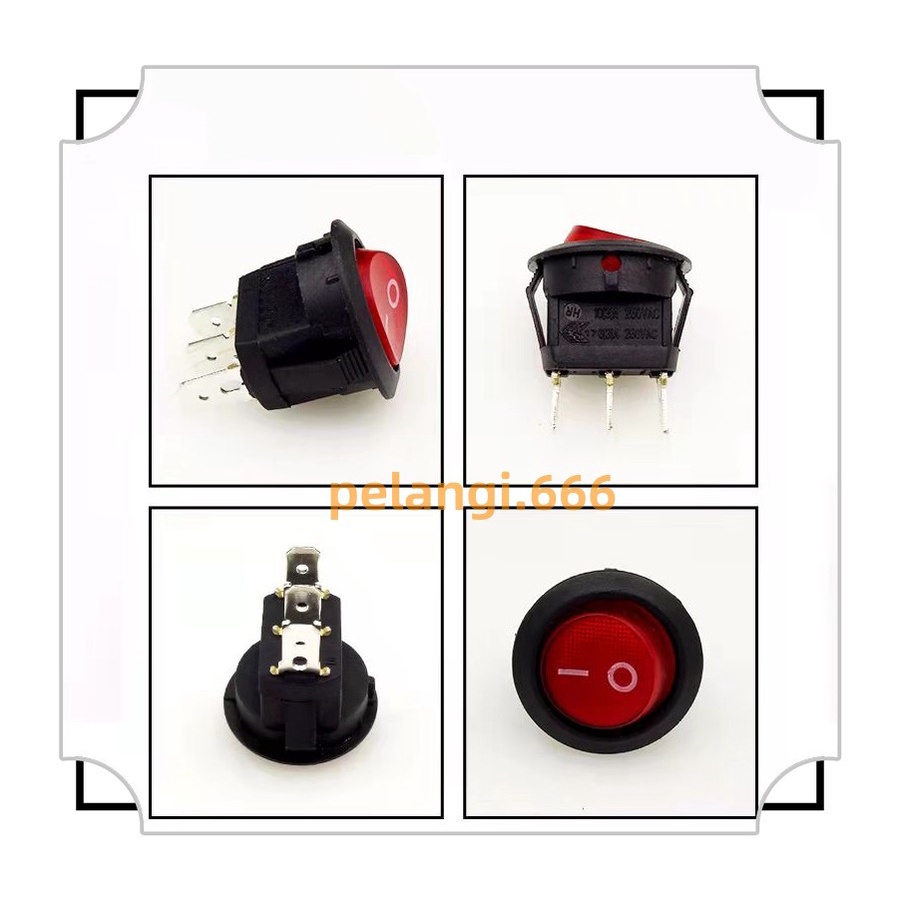 Saklar Lampu Bulat 3 Pin/Kaki Saklar/Rocker Switch Lampu Bulat On/Off