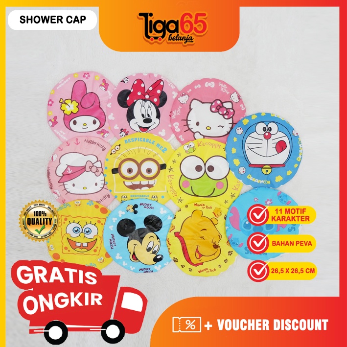 365 Shower Cap Karakter #41096 / Penutup Kepala Motif / Topi Mandi BerKarakter Lucu