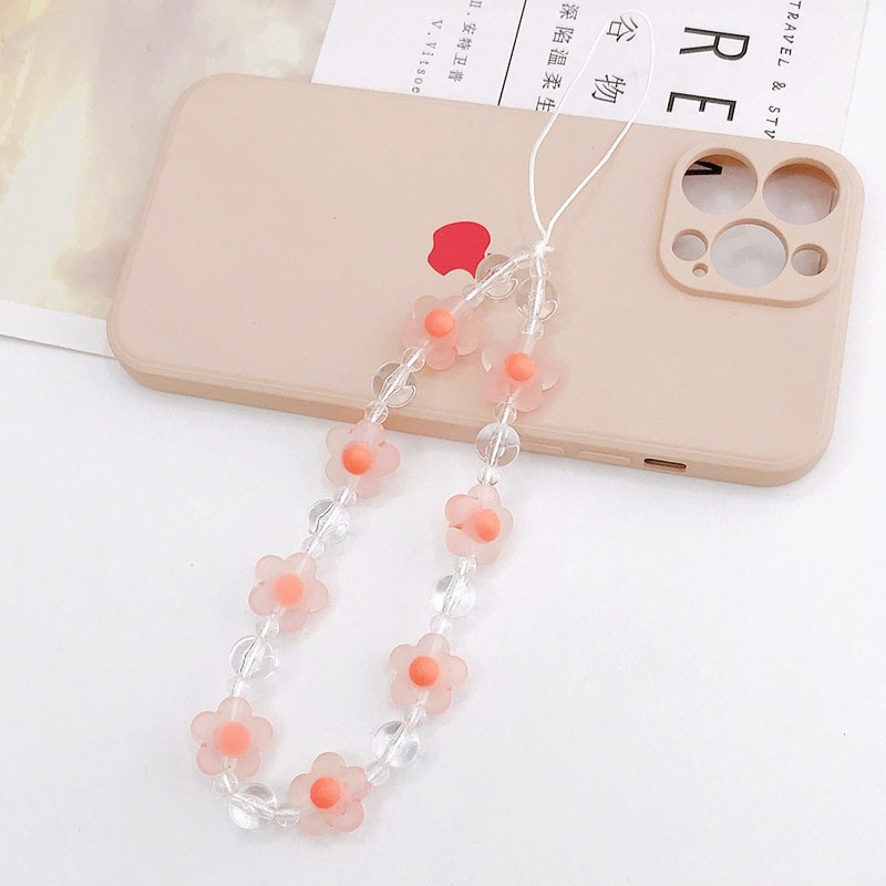 Rantai Manik-Manik Bulat Transparan Bunga Akrilik Matte 3D Untuk iPhone Android OPPO VIVO Huawei Xiaomi Redmi Samsung Semua Ponsel Earphone Cases