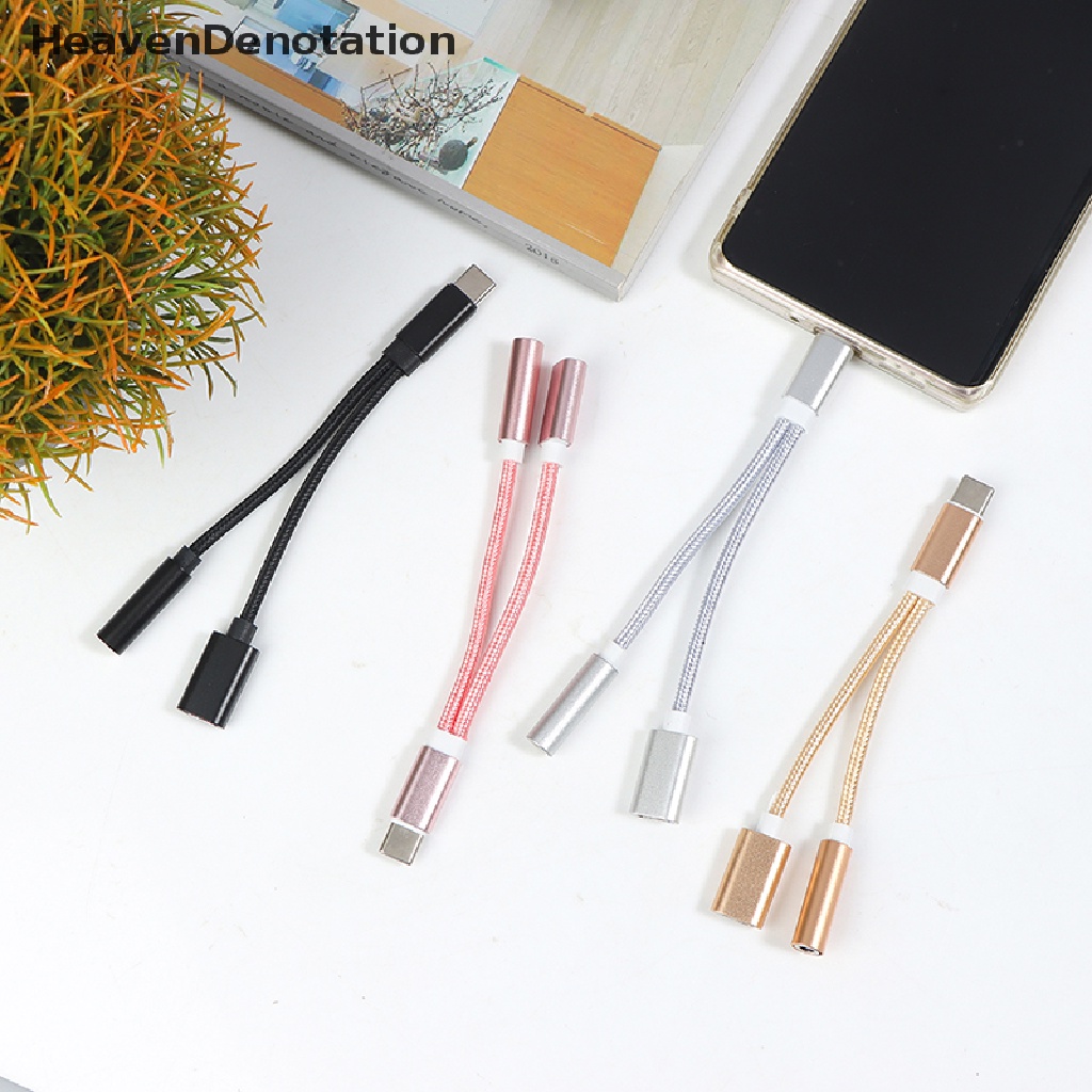 [HeavenDenotation] 2in1 Type-C Ke 3.5mm Headphone Audio Jack Charging Cable Adapter USB-C Converter Earphone Adaptor Untuk Ponsel HDV