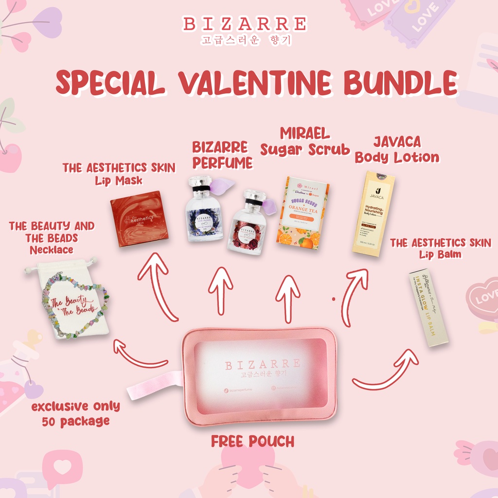 BIZARRE Parfum Wanita [FREE POUCH] Special Valentine Bundle (EDT Love Potion, EDT Velvet Kiss, Body 