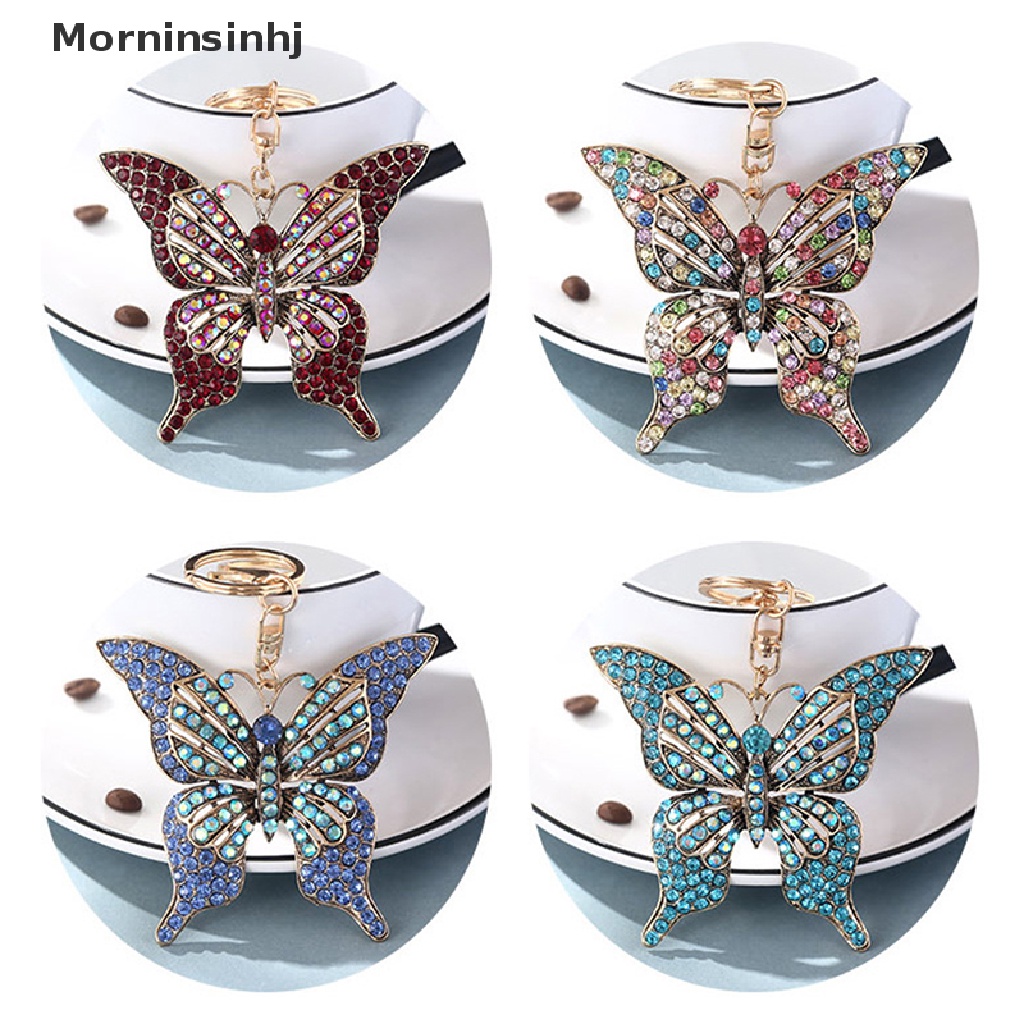 Mornin Fashion Ornamen Warna Baru Kristal Berongga Kupu-Kupu Berlian inlay Logam Gantungan Kunci Kerajinan Mobil Liontin Hadiah Lady Bag Key Ring Dekorasi Rumah Hadiah id