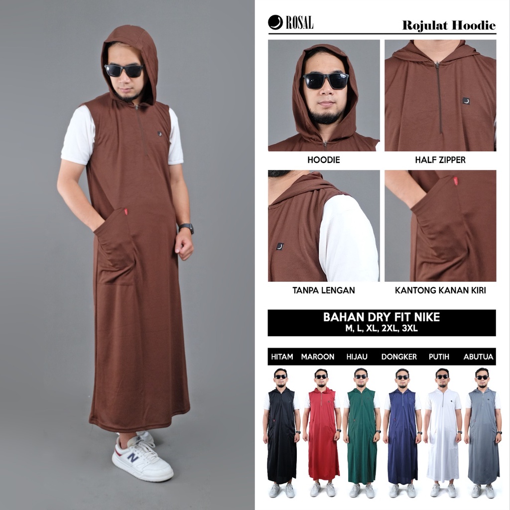 Rojulat Hoodie Rosal / Rompi Hoodie Rosal / Rompi Jubah / Jubah Rompi Hoodie Pria