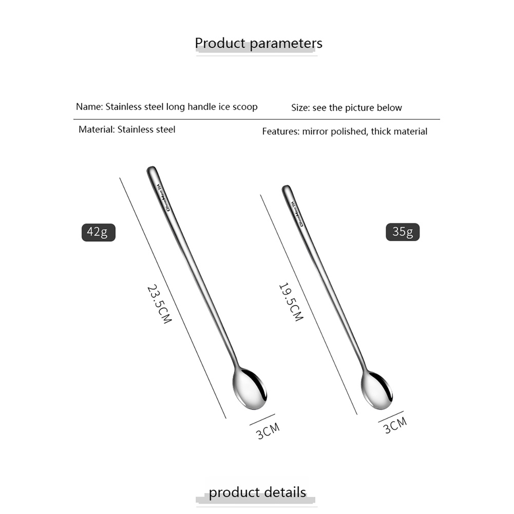 Spoon 304 Sendok Kopi Baja Tahan Karat Gagang Panjang Es Krim Makanan Penutup Sendok Pengaduk Teh untuk Piknik Aksesori Dapur Alat Bar Peralatan Dapur
