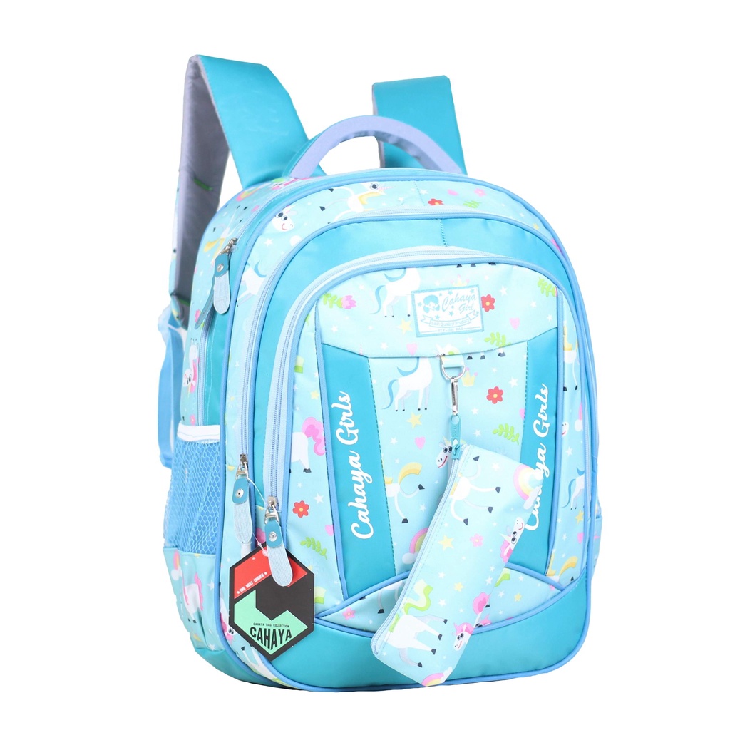 Tas Anak Perempuan Cahaya Unicorn Pony Muat Buku Tema LKS Bonus Tempat Pensil Lucu Backpack Anak SD SMP Bahan Impor Motif Printing Tidak Luntur Premium Kapasitas Besar Tas Anak Cahaya