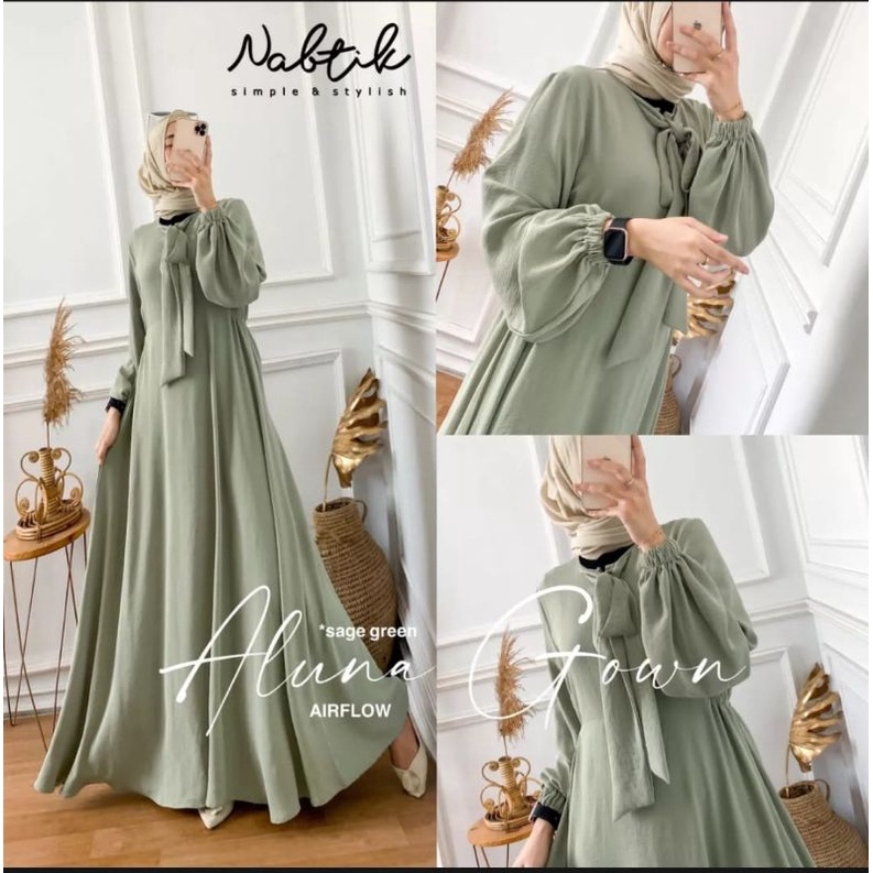 PROMO GAMIS ALUNA GOWN SERIES GAMIS POLOS WARNA HITAM GAMIS LEBARAN WARNA PUTIH