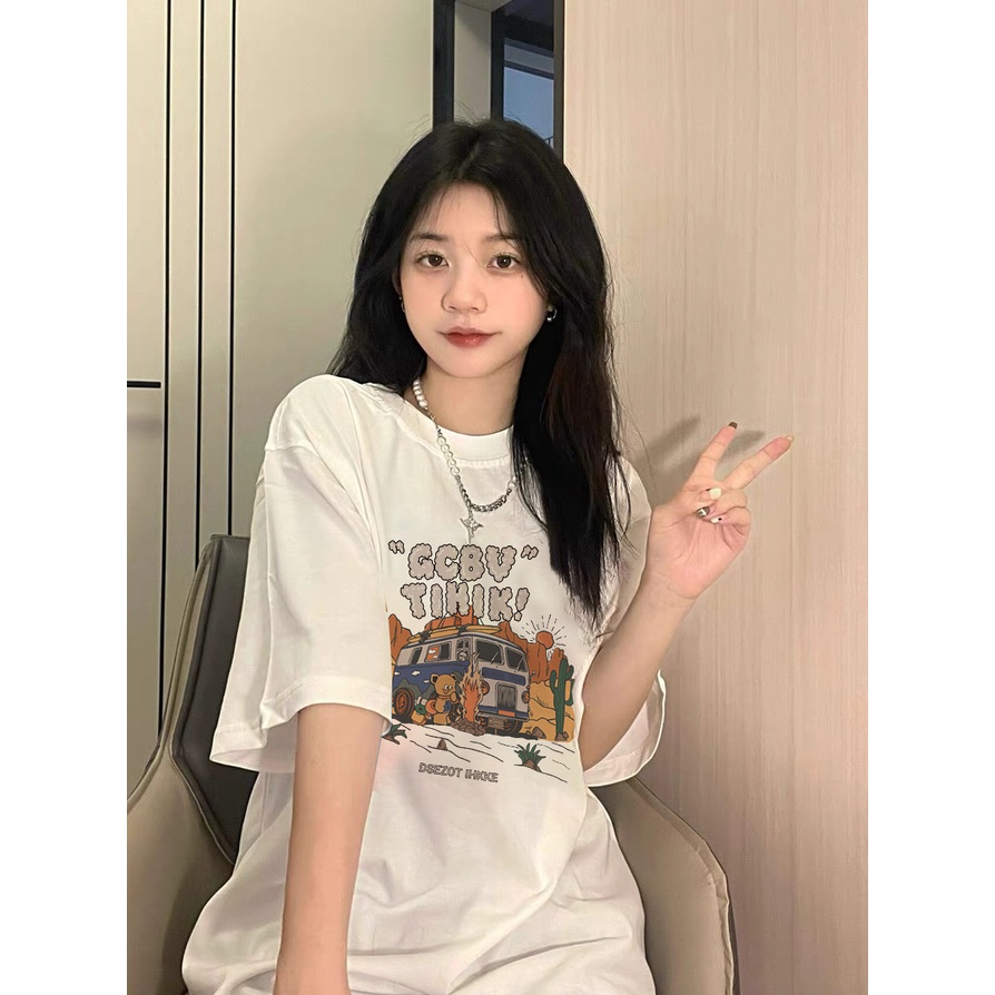 baju kaos wanita lengan pendek korean style oversize cartoon graffiti print t-shirt kekinian kaos puith