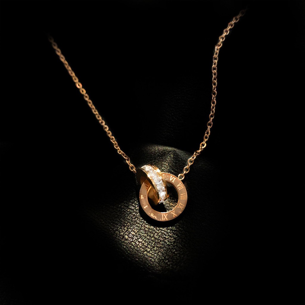 Kalung Desain Angka Romawi | Liontin Berlian | Aksesoris Warna Rose Gold 18k Untuk Wanita