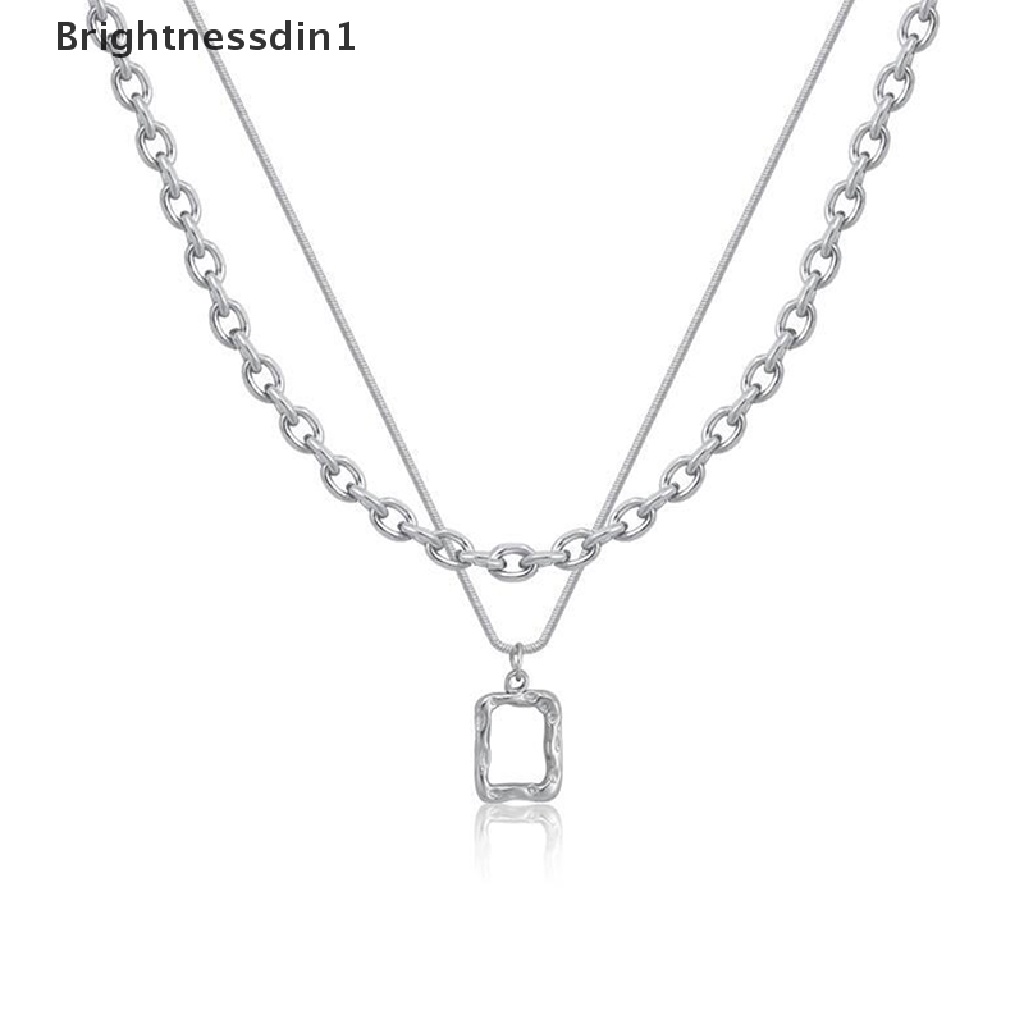 [Brightnessdin1] Fashion Unisex Multilayer Liontin Kalung Hip Hop Rantai Panjang Logam Ganda Halus Pesta Kalung Perhiasan Liontin Kalung Aksesoris Butik