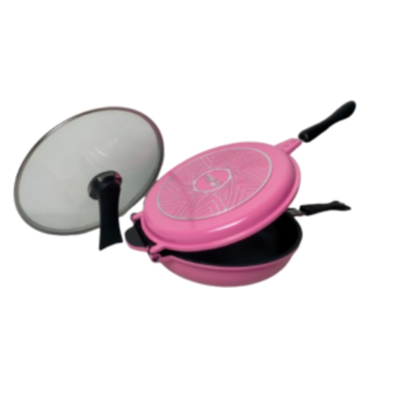 Moegen Ez Wok Double Pan Series 32cm With Glass Lid