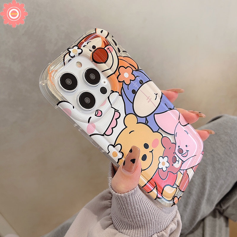 IPHONE Case Beruang Winnie The Pooh Kartun Lucu Kompatibel Untuk Iphone11 12 13 14 Pro Max7 8 Plus XR XS Max X6 6s Plus SE 2020 Shockproof Airbag Lembut TPU Full Penutup Belakang