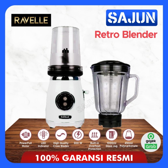 RAVELLE Retro Blender + Chopper 300 Watt RBC-300 Blender Kaca 1 Lt