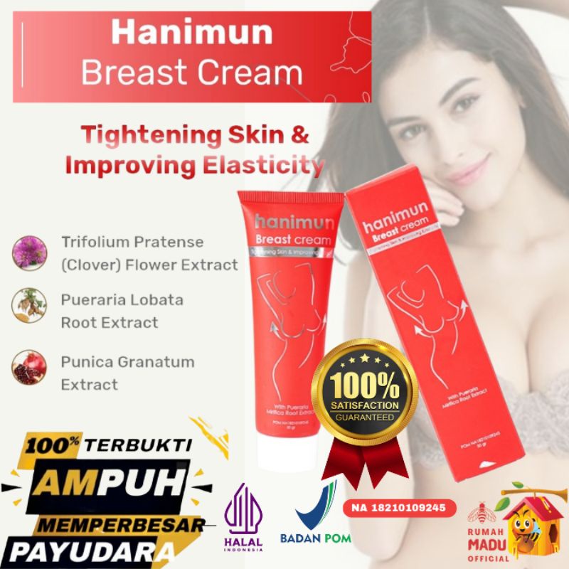 HANIMUN BREAST CREAM PEMBESAR PAYUDARA WANITA | BPOM PRODUK ORIGINAL 100% BERGARANSI | HASIL PERMANE